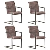 HANJIEFACAI Freischwinger 4 STK. Braun Echtleder Kitchen Chair Schminktisch...