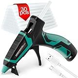 MAXDONE Heißklebepistole Akku + 30 Heißklebesticks, USB Typ-C Aufladende...
