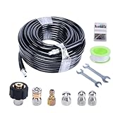 Rohrreinigungsschlauch Set 15m, mit Adapter und Düsen, Universal...