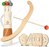 BOWRILLA® Pfeil und Bogen Kinder Holzspielzeug mit 5 Pfeilen, 4...