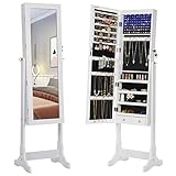 SONGMICS LED Beleuchtung Schmuckschrank, mit Spiegel, 4 Ablagen und 2...