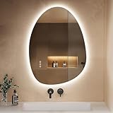S'AFIELINA Spiegel mit Beleuchtung Asymmetrischer LED Badspiegel 75 x 55 cm...