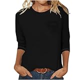 Tshirt Damen 3/4 Ärmel Lose Rundhals Sommer Neuartige Einfarbig Druck...