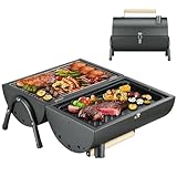 PIQUEBAR Tragbarer Holzkohlegrill, Kleiner BBQ Grill mit Smoker...