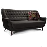 CAVADORE 3-Sitzer-Sofa Abby / Retro-Couch im Samt-Look mit Knopfheftung /...