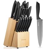 Messerblock, D.Perlla 15-teiliges Messerblock Set mit Holzblock, Schwarz...