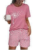 Uniexcosm Schlafanzug Damen Kurz Zweiteiler Pyjama Set Baumwolle...