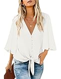 Roskiky Damen Bluse Chiffon Elegant V-Ausschnitt Bell Sleeve...
