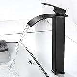 kisimixer Wasserfall Wasserhahn Bad Schwarz Matt, Hoch Wasserfall...