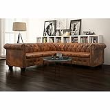 BaraSh Chesterfield Ecksofa Couch Leder 5-Sitzer Kunstleder Braun Braun...