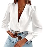Imily Bela Damen Satin Bluse V-Ausschnitt Langarm Blusenshirt Elegant...