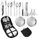 14Pcs Camping Besteck Set,Portable Besteck Set für 2 Personen,Outdoor...