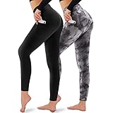 CAMPSNAIL 2er Pack Sport Leggings mit Taschen Damen High Waist-Yogahose...