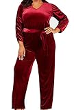 NY Collection Damen Jumpsuit Samt zum Ausgehen, Rot, Größe XXL Große...
