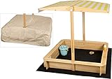 needs&wants® Sandkasten mit Dach Sitzbank und Boden Vlies-Folie, mit...