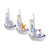 Cabilock 3 Stück Teiliges Mediterranes Holz Segelboot Deko mit Fischfigur...