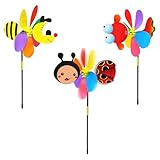 3 Stück Windrad Kinder 3D Windrad Biene und Marienkäfer aus Kunststoff...