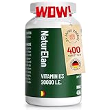 Vitamin D3 20000 I.E. Hochdosiert – 400 Tabletten im Jahresvorrat,...