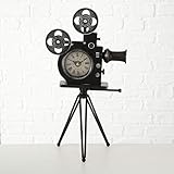 Tischuhr Filmkamera Stativ Uhr Eisen schwarz H 52 cm