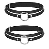 CIATBYYJ 2 Stück Schwarz Strumpfband,Verstellbarer Leder Bein...