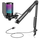 FIFINE Gaming Mikrofon PC mit Arm, USB Microphone Kit mit Stummschalttaste...