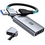 Video Capture Card USB3.0 with 100W PD HDMI to USB/USB C 1440P 30fps/1080P...