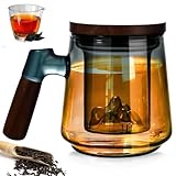 Glas-Teetasse mit Deckel und Sieb, 500 ml Teetassen mit Holzgriff, Große...