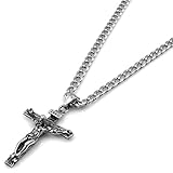 Jewow Schmuck Edelstahl Herren Halskette Jesus Christus Kreuz Anhänger mit...