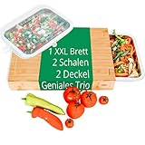Premium Schneidebrett Holz – Holz Schneidebrett mit Auffangschalen und...