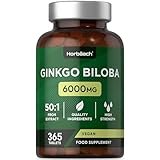 Ginkgo Biloba 6000 mg Hochdosiert | 365 Vegane Tabletten - 1 Jahr Vorrat |...