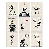 INFUNLY 9er Set Banksy Wand Kunstdruck Ungerahmt Graffiti Street Leinwand...