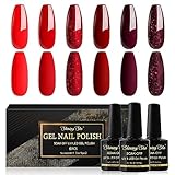 Shining She UV Nagellack Rot,6 Farben Glitzer Rot Burgunder Dunkel Gel...