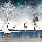 Personalisierte Kunst Fantasie Baum Pflaume Hirsch Moderne 3D Tapete...