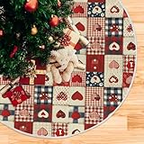 ALAZA Weihnachtsbaumröcke, Patchwork-Herzen, kariert, rot,...