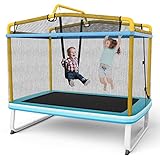 COSTWAY 3 in 1 Kindertrampolin, Gartentrampolin rechteckig mit Schaukel,...