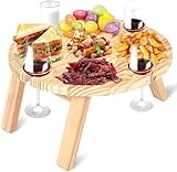 Outdoor Weintisch Tragbar, Mini Campingtisch, Picknicktisch Rund Holz...