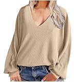 KODMNSW Dame Cord Bluse V-Ausschnitt Loose Langarmshirt Lässig Blusenshirt...