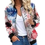 Bomberjacke Damen, Kurze Blouson Blumen Übergangsjacke Elegant...