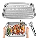 Huucozn 2 Stück BBQ Grillschalen aus Edelstahl mit 1 Grillzange, 34.9 x...