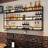 Industrielles Weinregal zur Wandmontage mit LED-Lichtern, moderner...