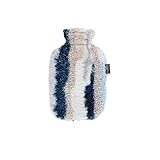 fashy Wärmflasche mit Flauschbezug in Mamoroptik, blau, 2,0 L