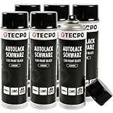 TECPO Sprühlack, 6X 500ml glänzend schwarz Autolack für Karosserie und...