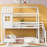 FEZTOY Kinderbett Baumhaus mit Ecktreppe und Fallschutz, Etagenbett mit...