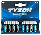 TYZON AA-Alkaline Batterien, 8 Stück - Langlebige Einwegbatterien für...