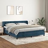 LAPOOH Boxspringbett mit Matratze Dunkelblau 180x200 cm Samt, Bettgestell,...