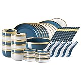50-teiliges Geschirrset, 10-Personen-porzellangeschirr, Blau-weißes...