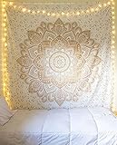 raajsee Wandteppich Mandala,Zimmer Deko, Weißes Gold Wandtuch Boho...