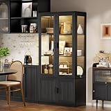 BROTTAR Mehrzweckschrank mit LED Beleuchtung, Vitrinenschrank Schwarz mit...