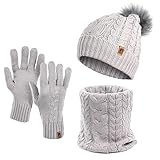 HEYO Damen Wintermütze Schlauchschal Handschuhe 3 teiliges Set | Warme...