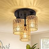Rayofly Rattan Deckenlampe Hängend, 3-flammige Boho Deckenleuchte mit...